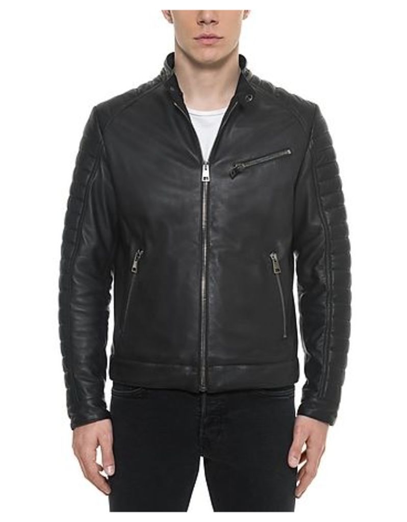 Forzieri Designer Leather Jackets, Black Padded Leather Men's Biker Jacket