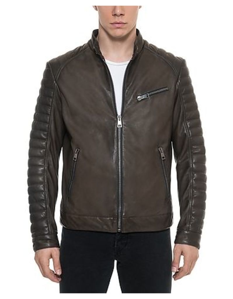 Forzieri Leather Jackets, Dark Brown Padded Leather Men's Biker Jacket