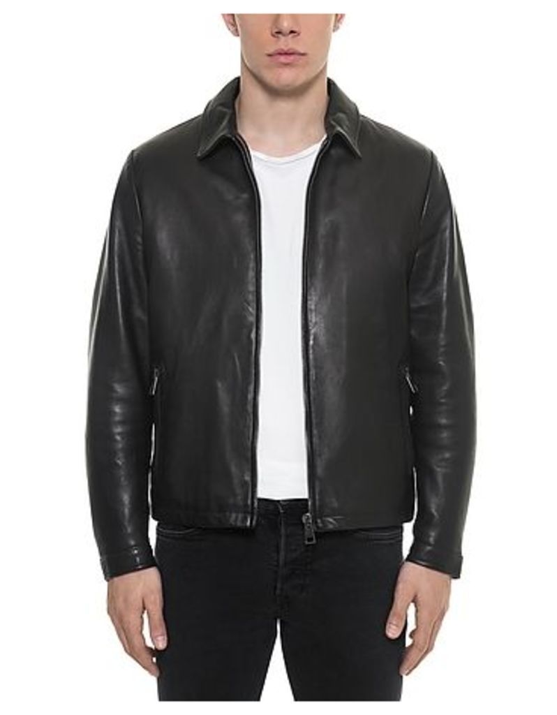 Forzieri Leather Jackets, Black Padded Leather Men's Zippered Jacket