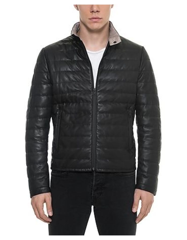 Forzieri Leather Jackets, Black Quilted Leather Men's Jacket