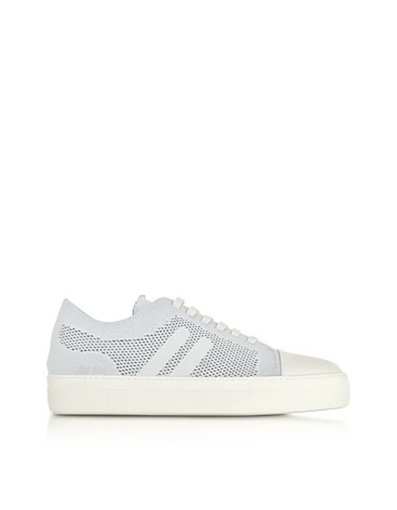 Neil Barrett Shoes, Off White Perforated Fabric and Nappa Leather Skateboard Sneakers