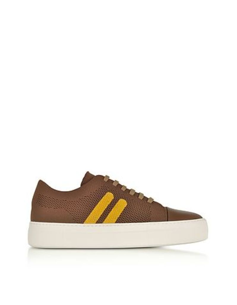 Neil Barrett Shoes, Cognac/Buttercup Perforated Fabric and Nappa Leather Skateboard Sneakers