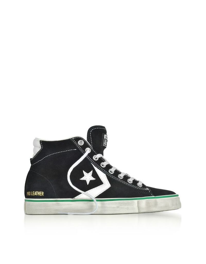 Converse Limited Edition Shoes, Pro Leather Vulc Mid Distressed Black Suede Sneakers