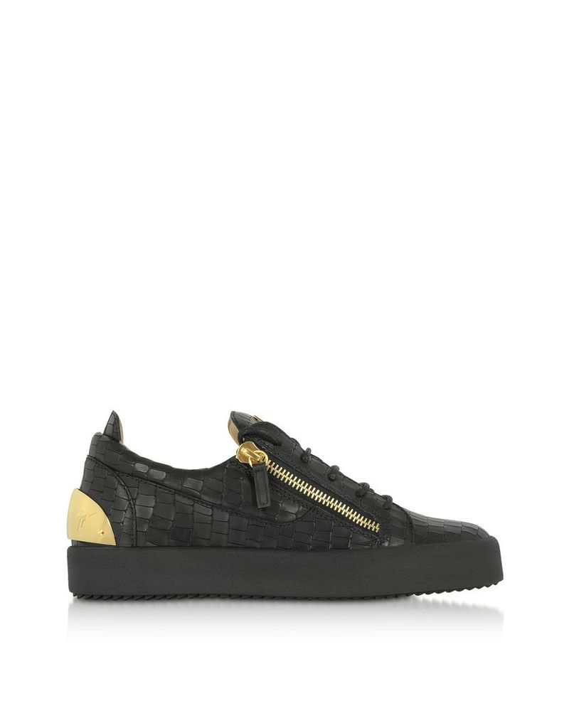 Giuseppe Zanotti Shoes, Black Embossed Croco Leather Low Top Men's Sneakers