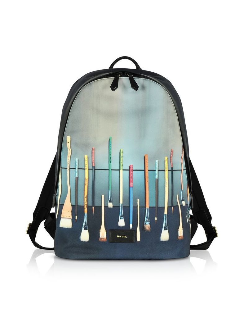 Paul Smith Backpacks, Blue Canvas Brush Print Backpack