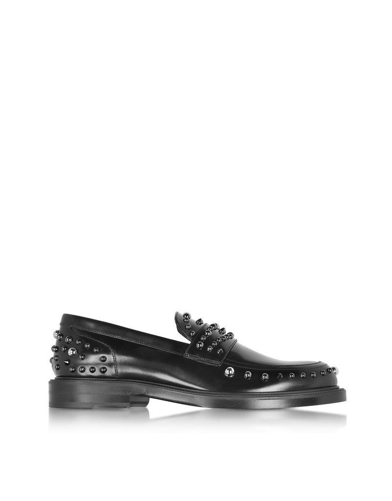 Jimmy Choo Shoes, Don Black Shiny Leather Loafer w/Gunmetal Studs