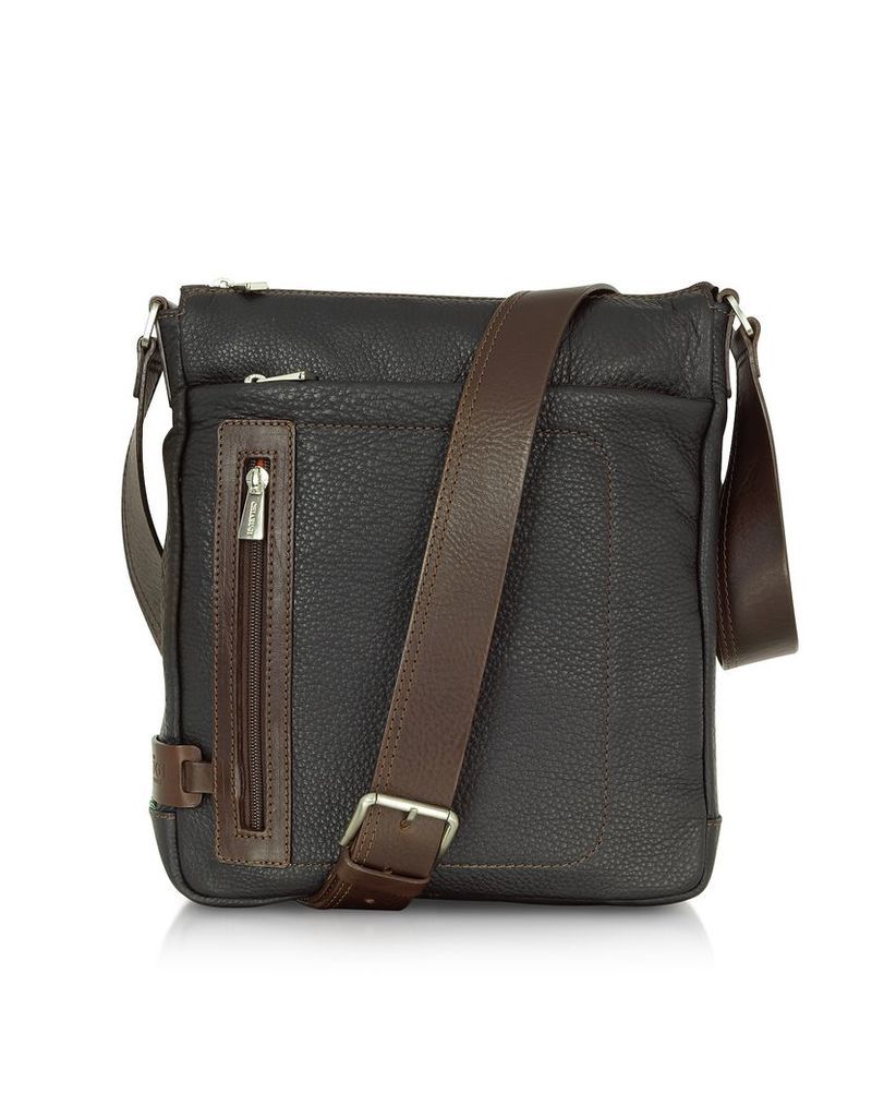 Chiarugi Travel Bags, Black and Brown Leather Vertical Messenger