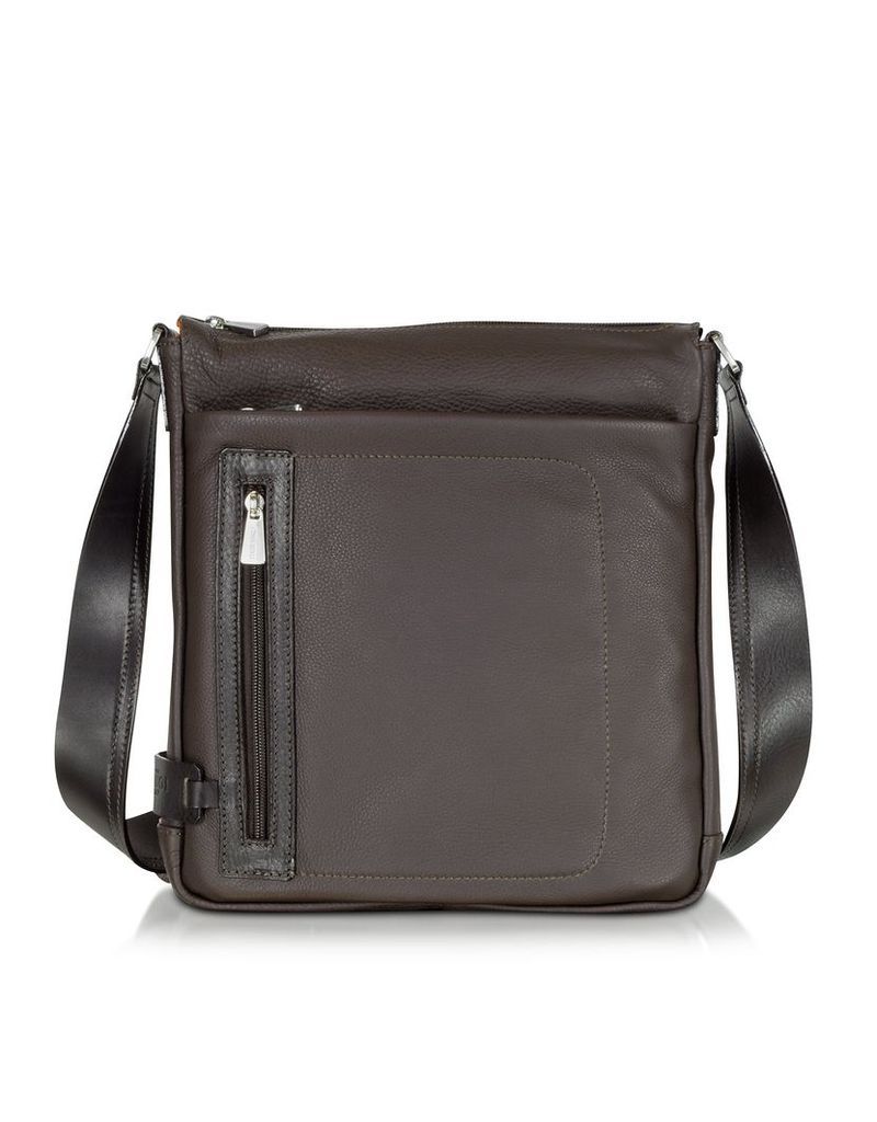 Chiarugi Briefcases, Dark Brown Leather Vertical Crossbody Bag