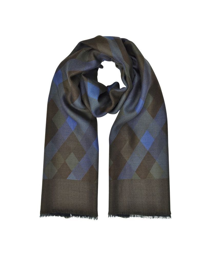 Laura Biagiotti Men's Scarves, Diamond Printed Wool, Silk and Cashmere Long Scarf