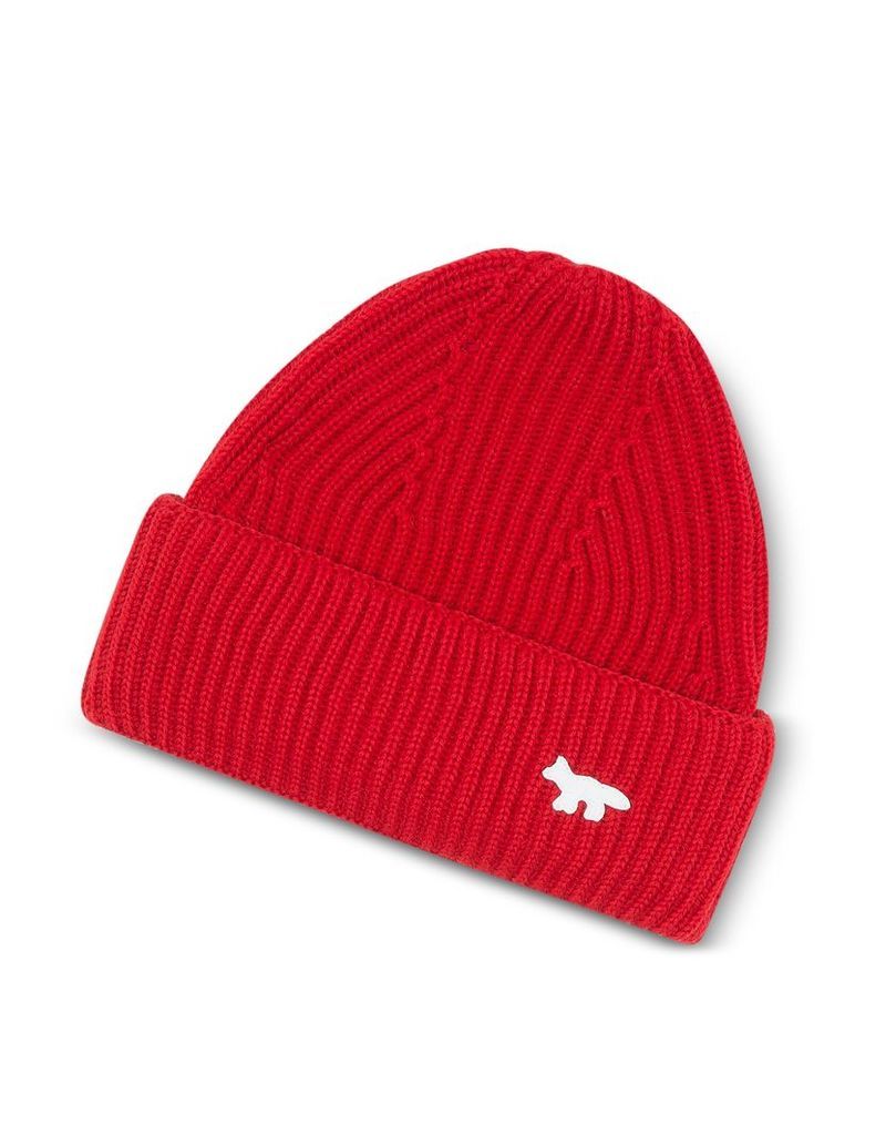 Maison KitsunÃ© Men's Hats, Red Wool Knitted Hat