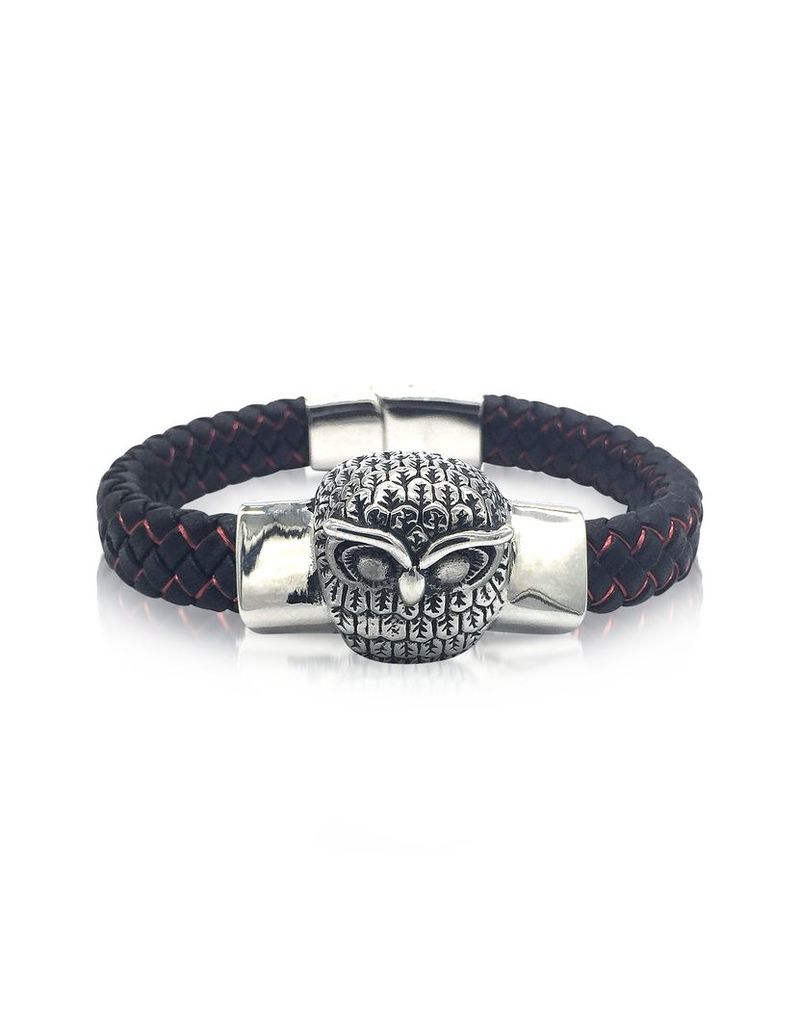Blackbourne Bracelets, Owl Engraved Stainless Steel and Braided Leather Men's Bracelet