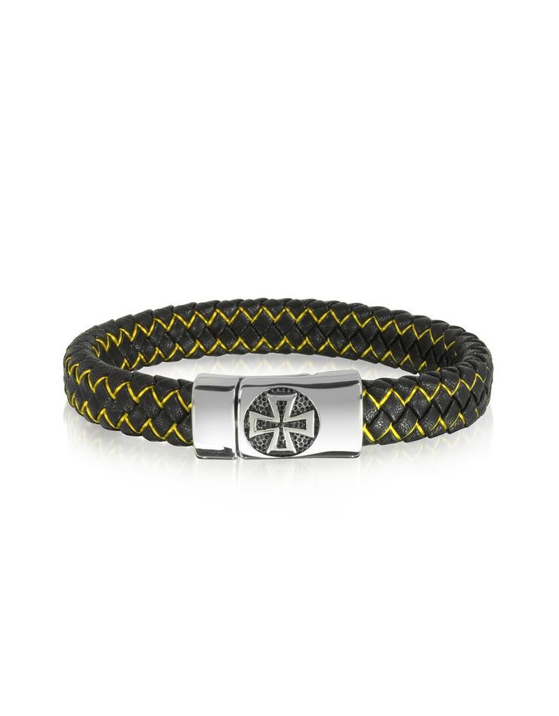 Blackbourne Men's Bracelets, Black Woven Leather and Stainless Steel Celtic Cross Men's Bracelet