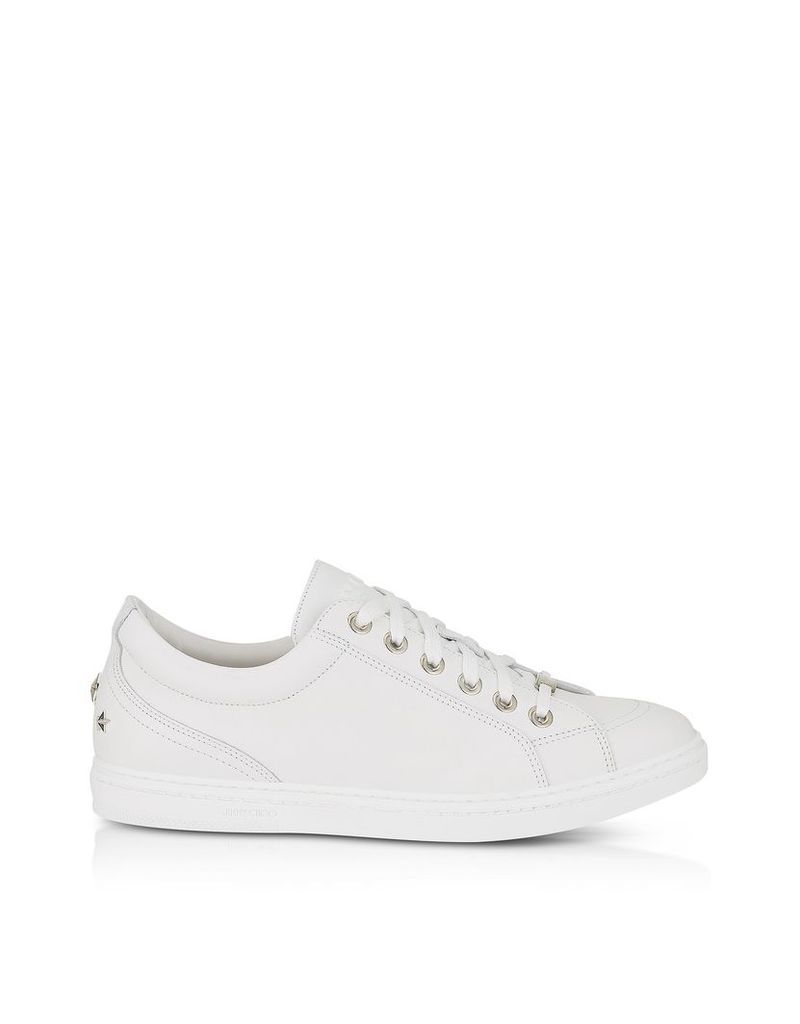 Jimmy Choo Shoes, Cash SML Ultra White Leather Low Top Sneakers w/Studded Stars