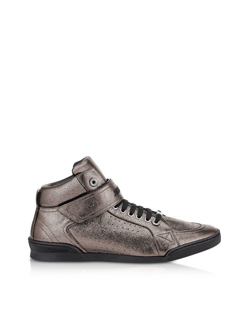 Jimmy Choo Shoes, Lewis EOE Gunmetal Metallic Soft Leather High Top Sneakers