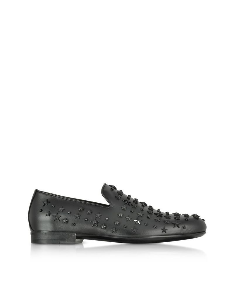 Jimmy Choo Shoes, Sloane OMX Black Leather Loafers w/ Studded Mixed Stars
