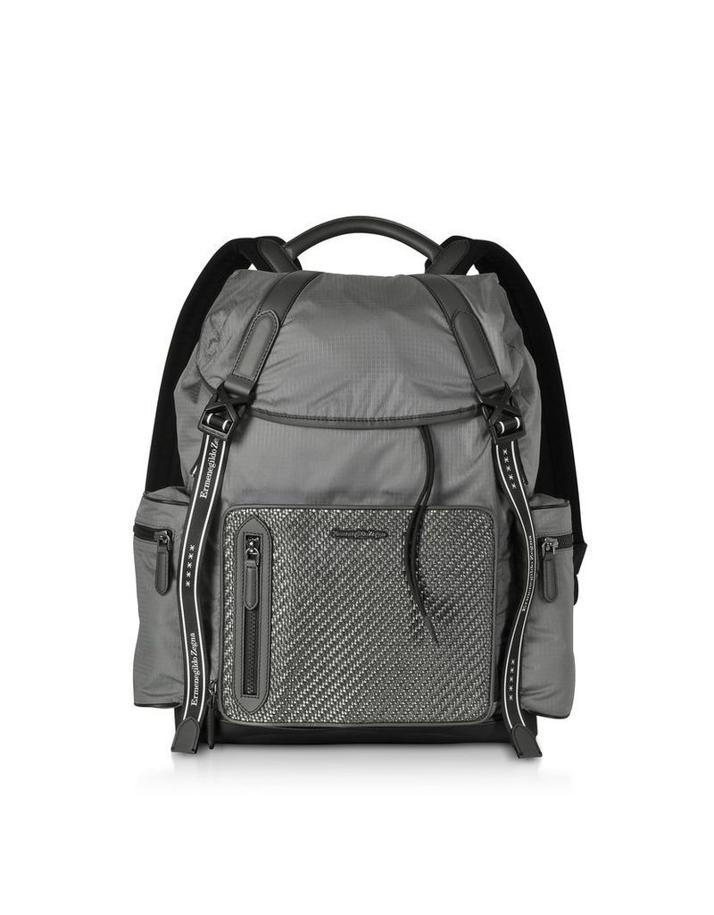 Ermenegildo Zegna Designer Men's Bags, Gray Nylon and Pelletessuta™ Backpack