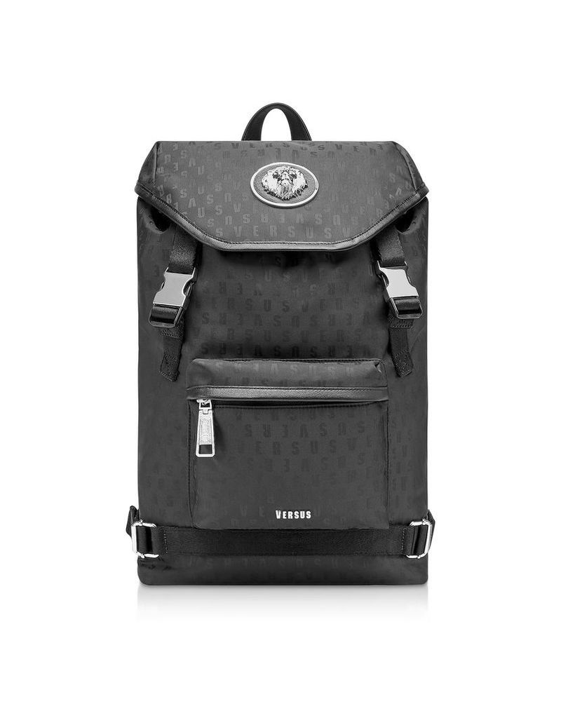 Versace Versus Designer Backpacks, Black Signature Nylon Men's Backpack w/Lion Head