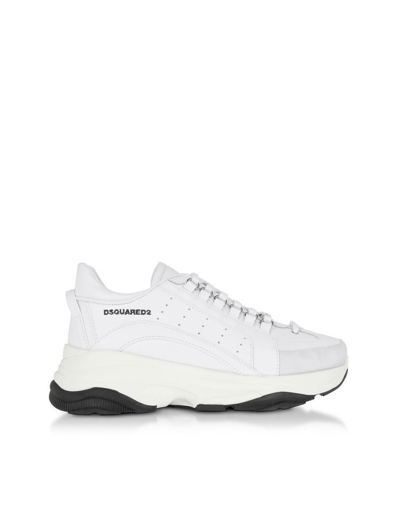 DSquared2 Designer Shoes, High Sole White Leather Men's Sneakers