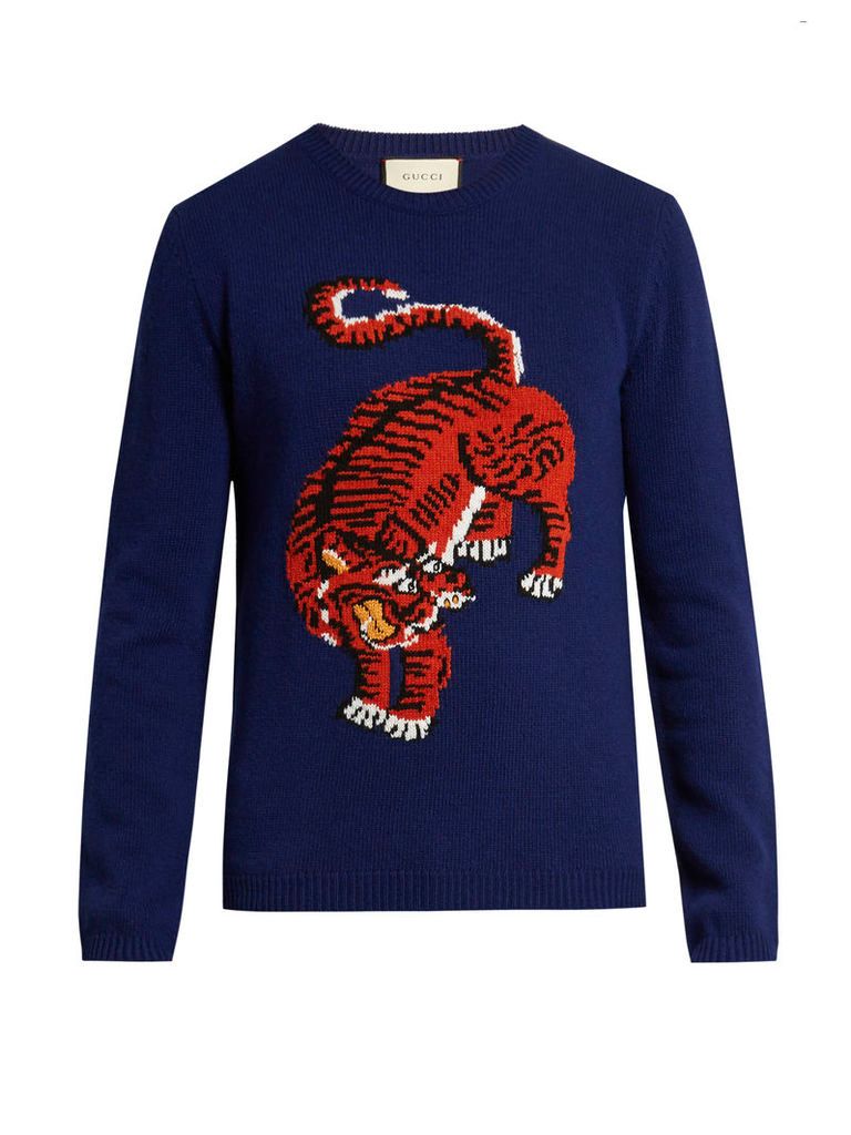 Tiger-intarsia wool sweater