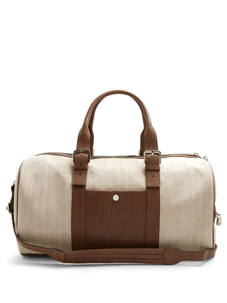 Canvas and leather holdall