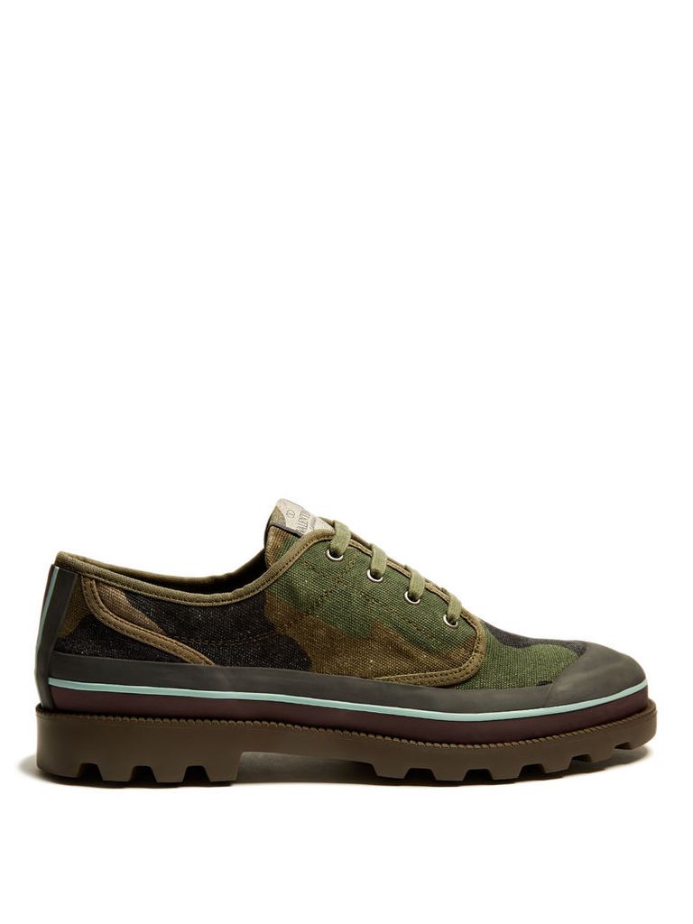 Camouflage-print canvas derby shoes