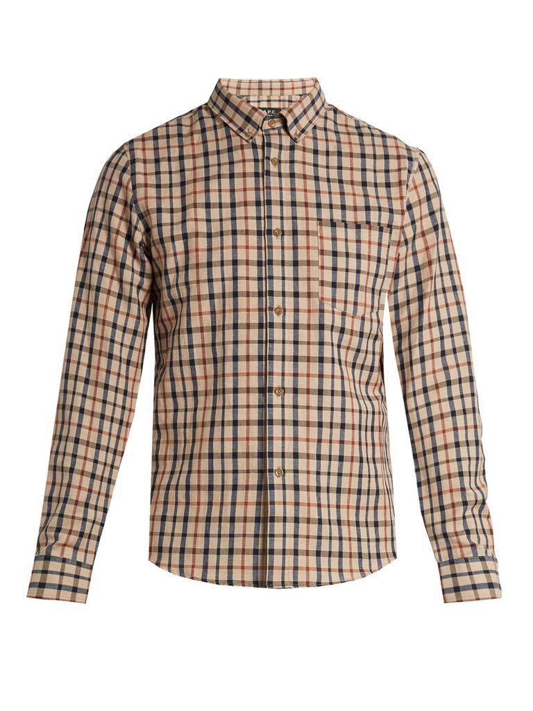 Checked cotton and linen-blend shirt