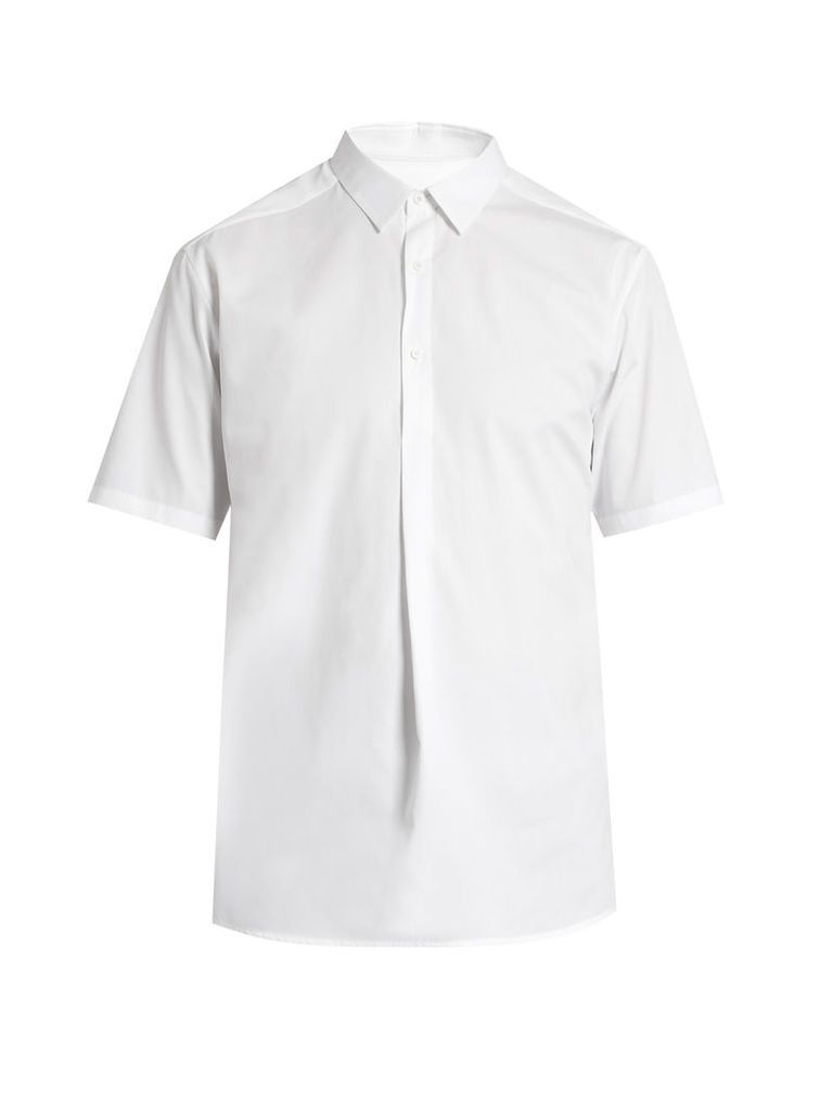 Short-sleeved cotton-blend poplin shirt