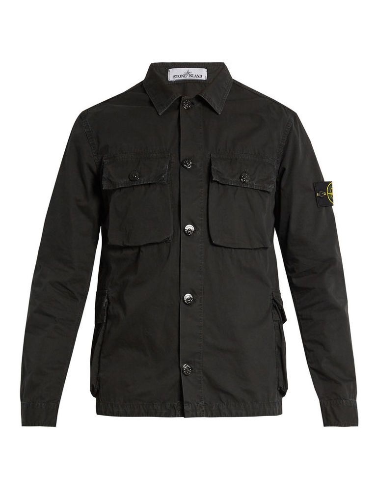 Button-down brushed-cotton cargo jacket