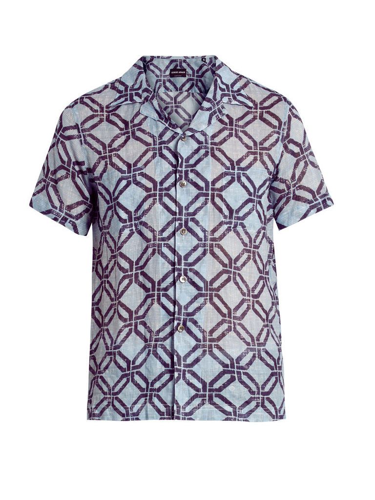 Geometric-print short-sleeved shirt