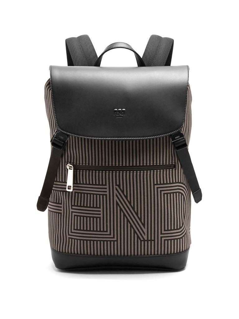 Optical-striped canvas and leather backpack