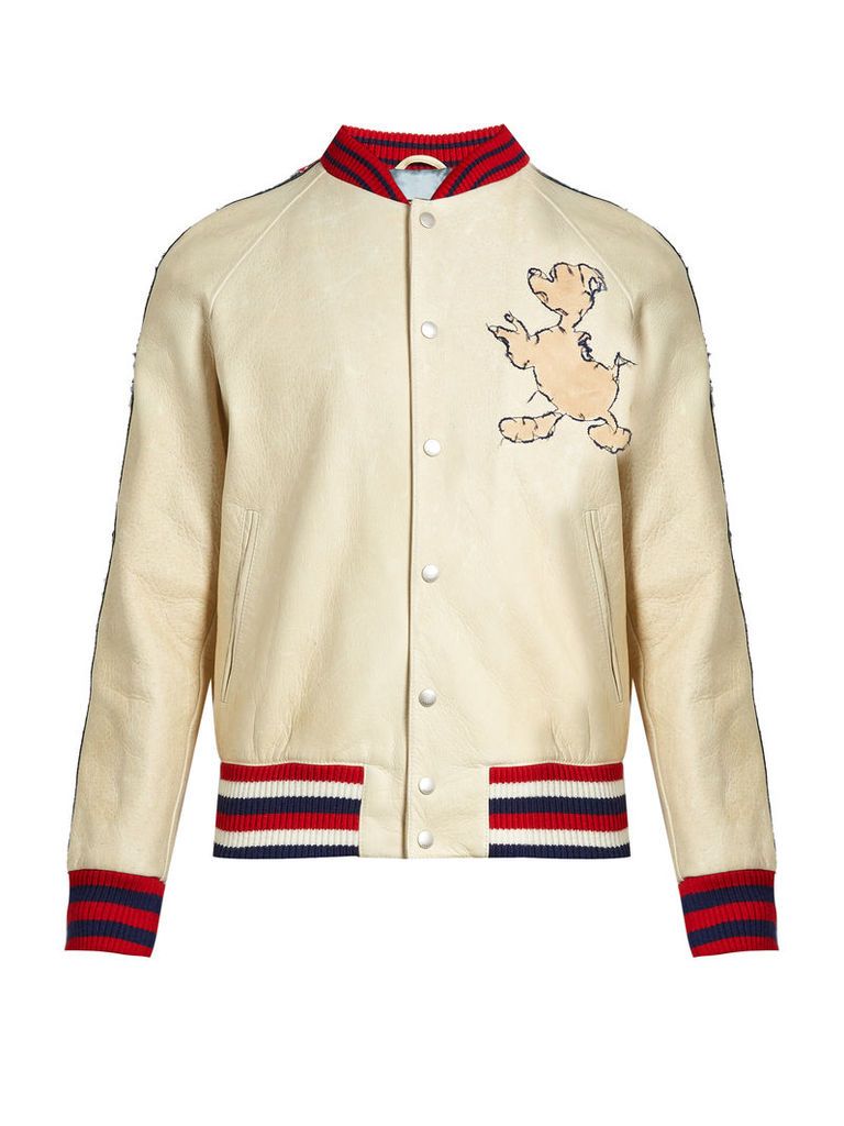 Donald Duck©-embroidered leather bomber jacket