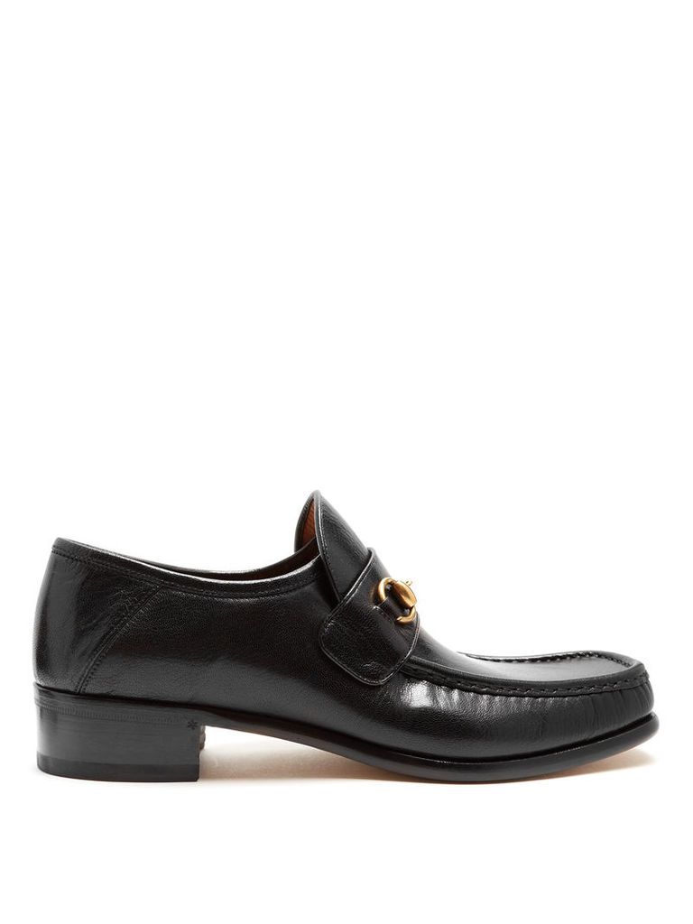 Horsebit square-toe leather loafers