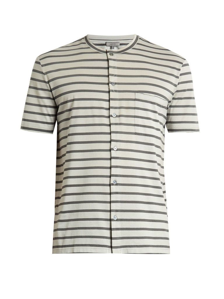 Striped button-through cotton T-shirt
