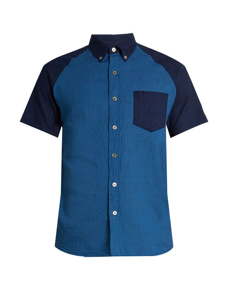 Short-sleeved contrast-panel cotton shirt