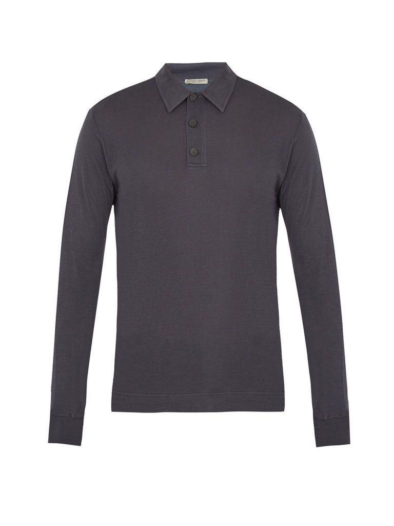 Long-sleeved cotton-blend jersey polo shirt
