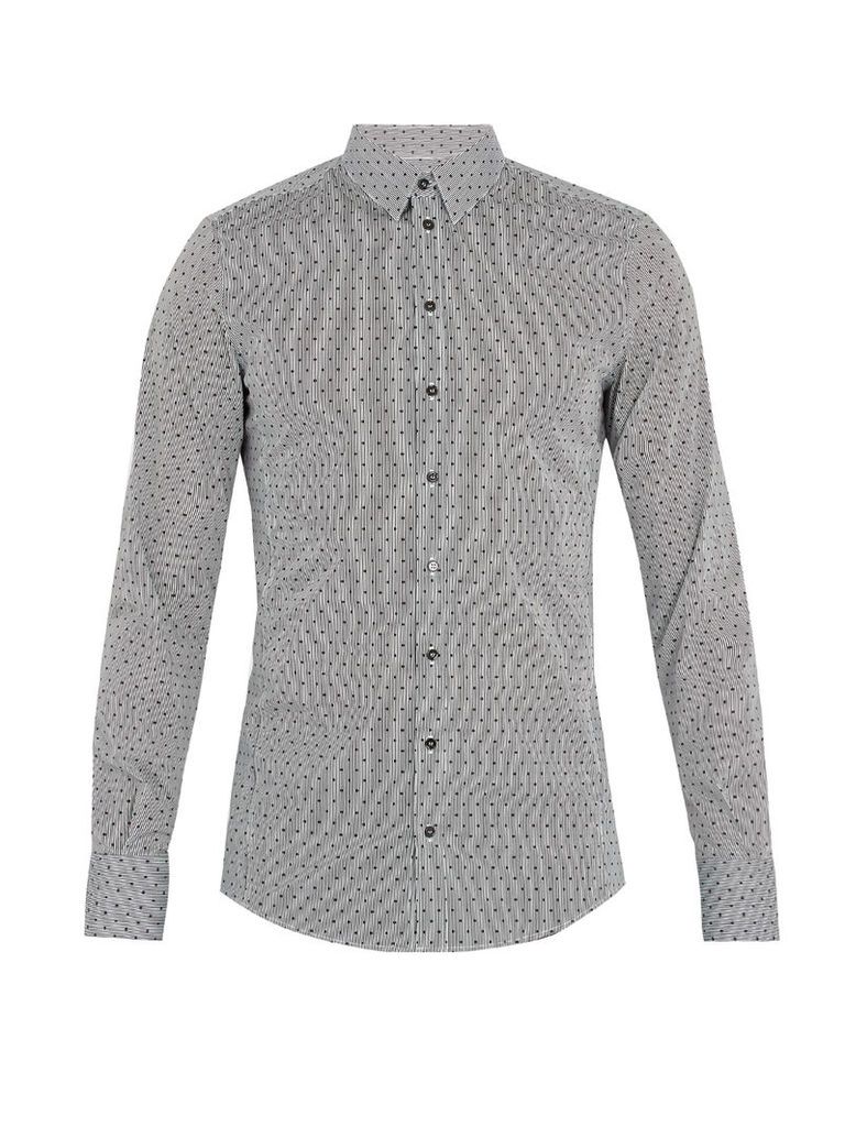 Single-cuff polka-dot print cotton-blend shirt
