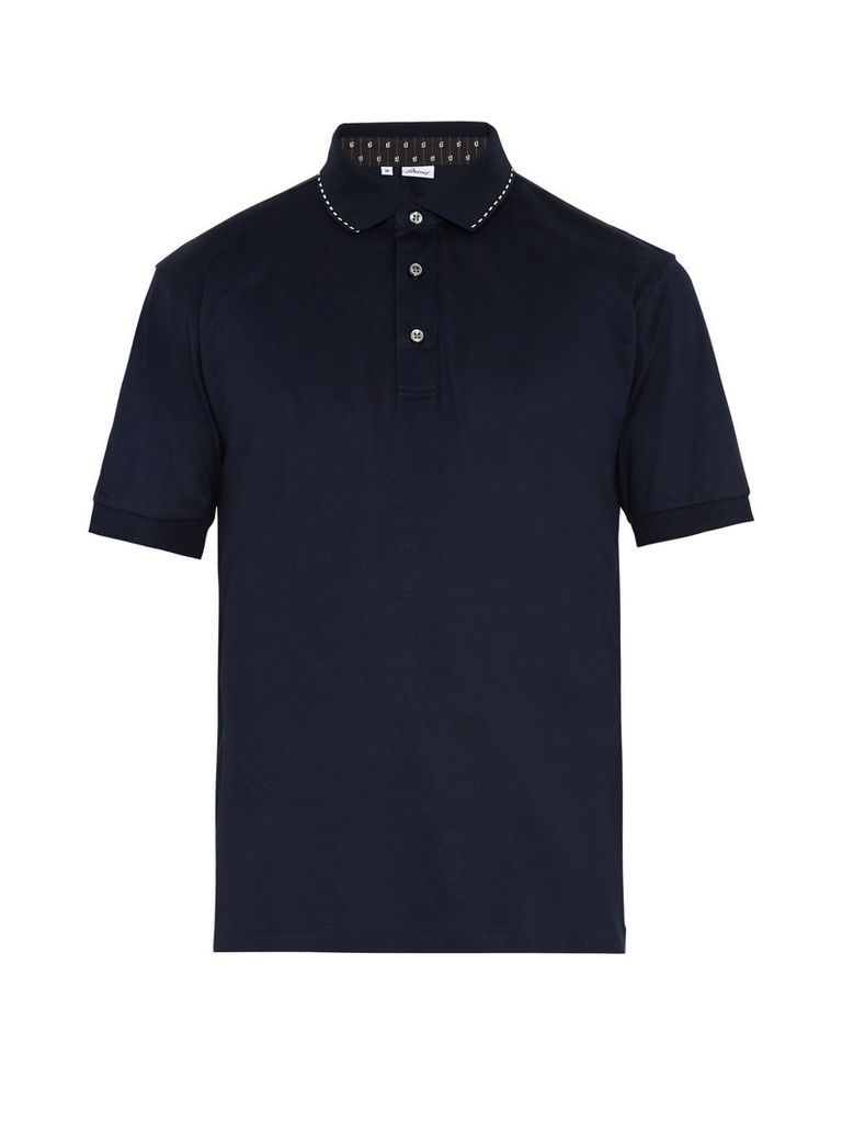 Stitch-embroidered cotton-jersey polo shirt
