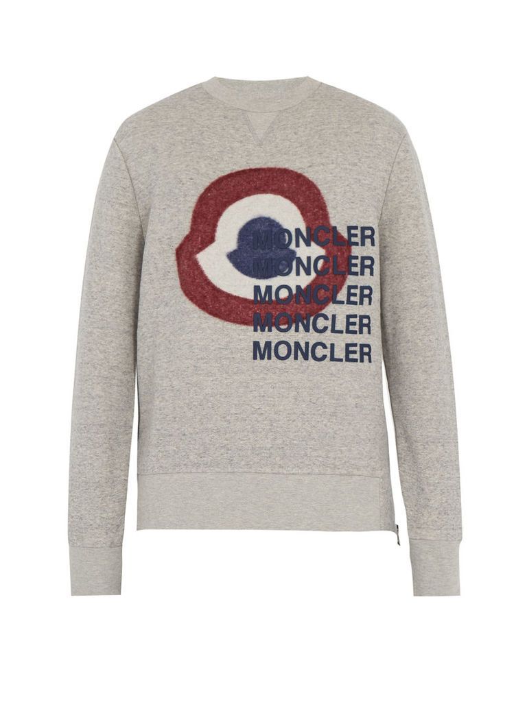 Moncler - Logo Print Cotton Blend Sweatshirt - Mens - Grey