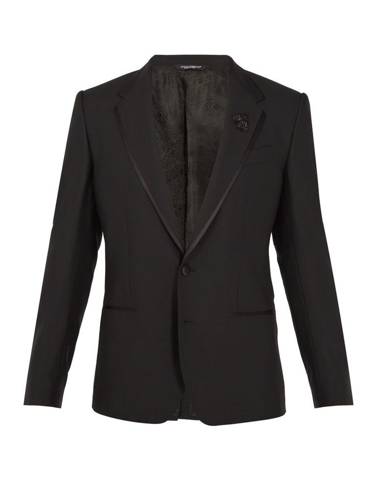 Bee-embellished wool-blend tuxedo jacket