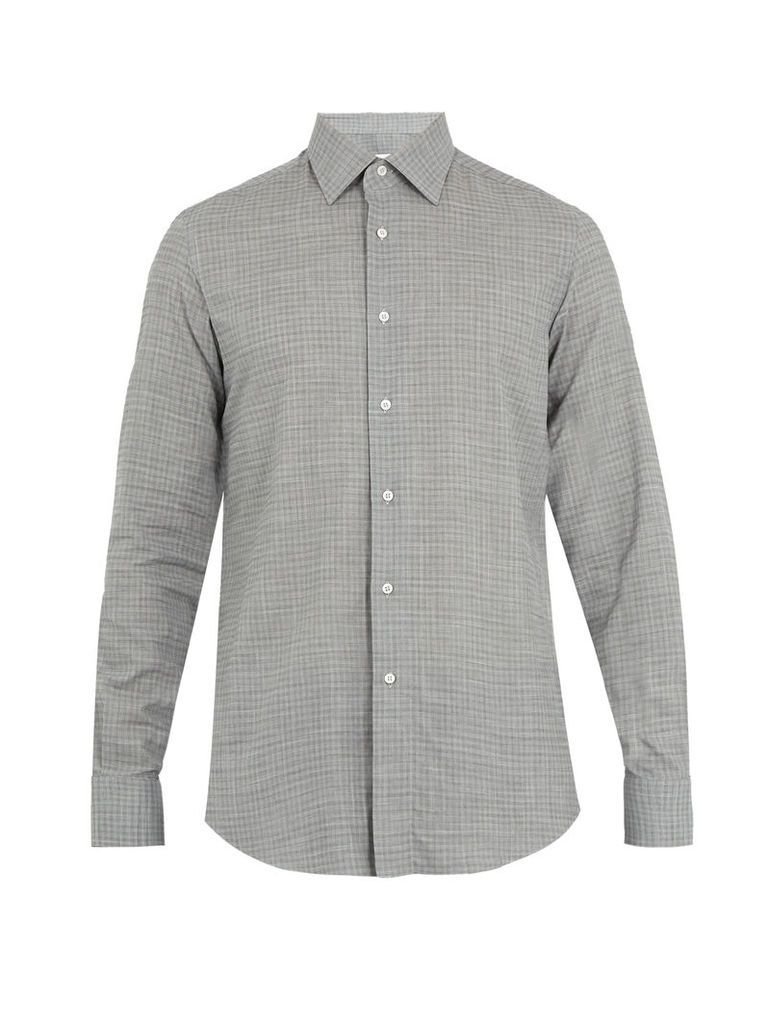 Single-cuff micro-checked cotton shirt