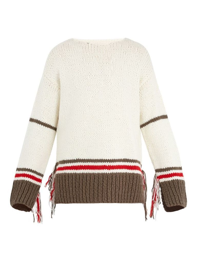 Fringed-knit wool-blend sweater