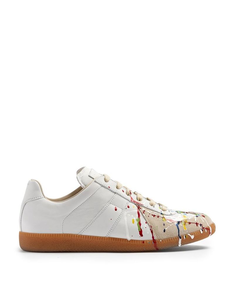 Replica low-top paint-effect leather trainers