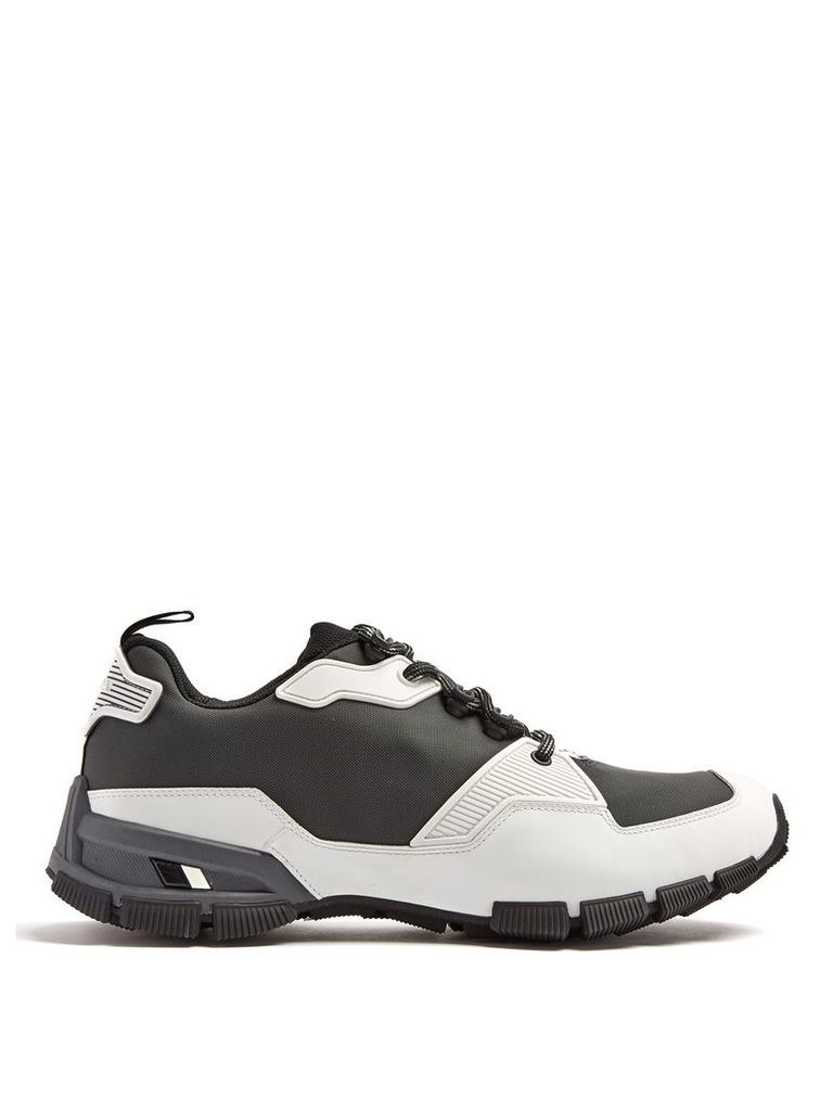 Low-top rubber-panelled mesh trainers