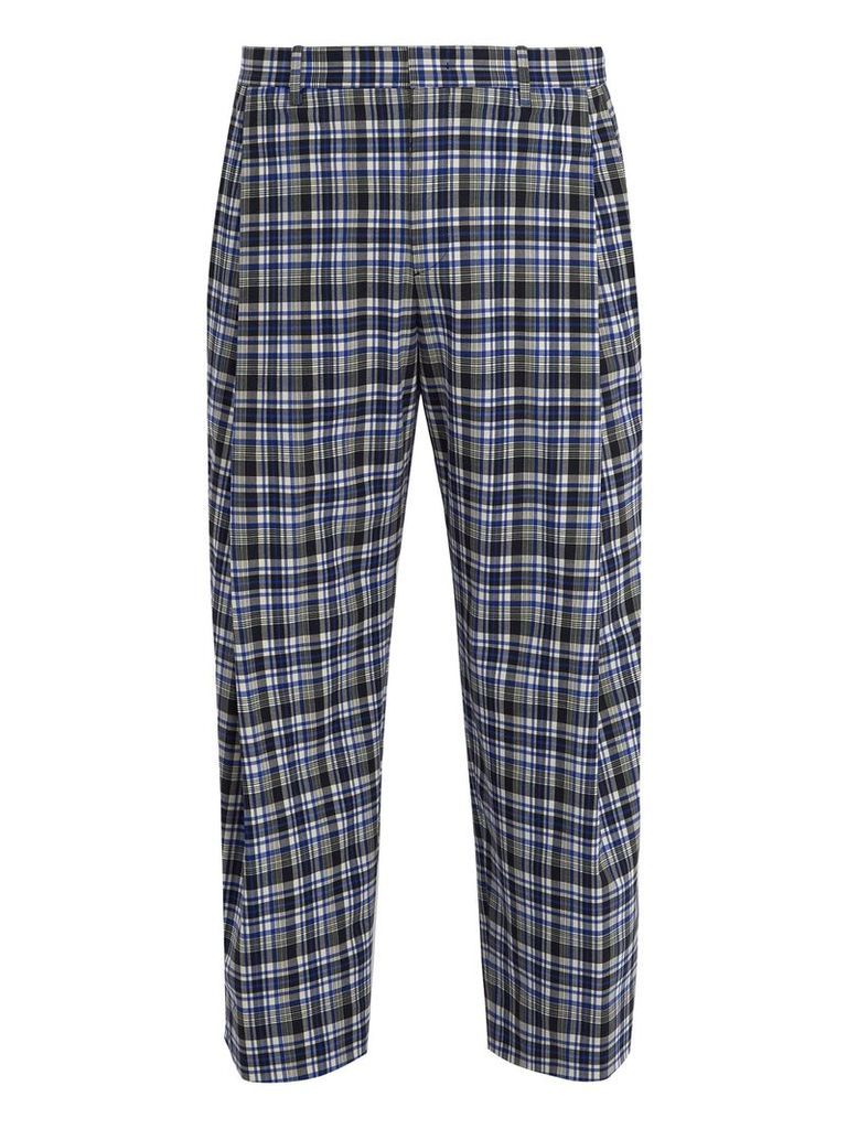 Wide-leg checked stretch-wool cropped trousers