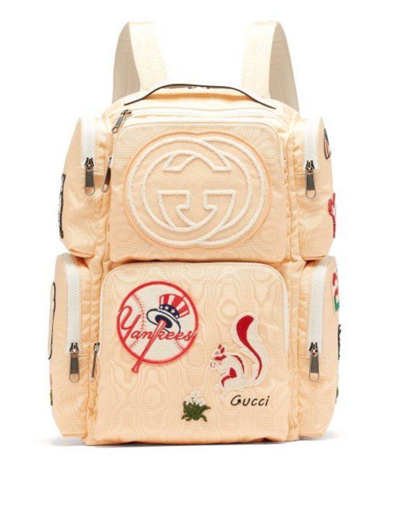 Gucci - Patch Embellished Leather Trimmed Canvas Backpack - Mens - Light Yellow