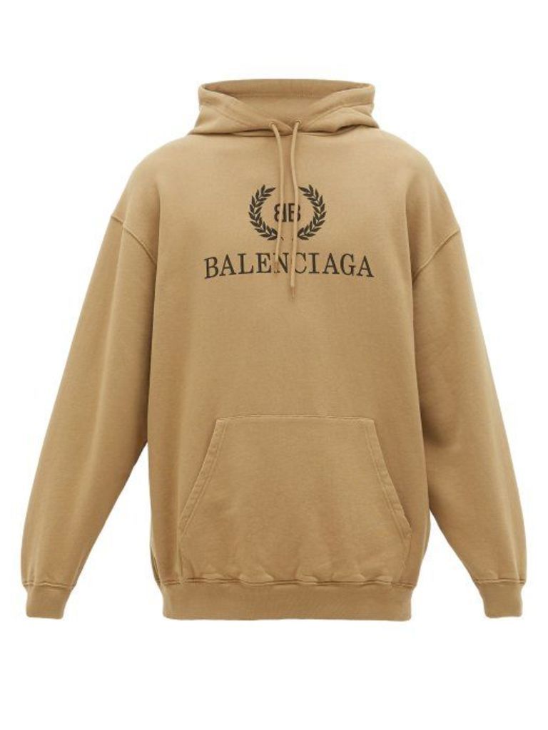 Balenciaga - Laurier Bb Logo Print Cotton Hooded Sweatshirt - Mens - Brown