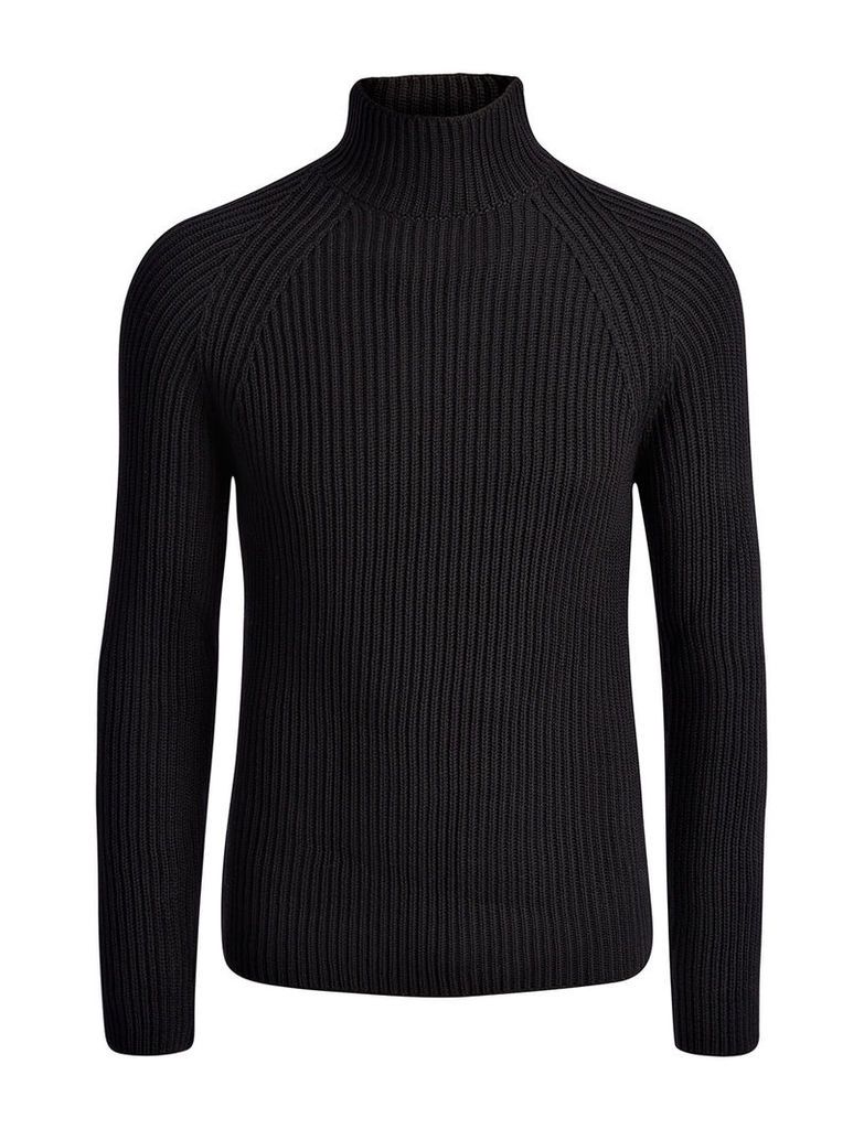 Cardigan Stitch High Neck Sweater in Black