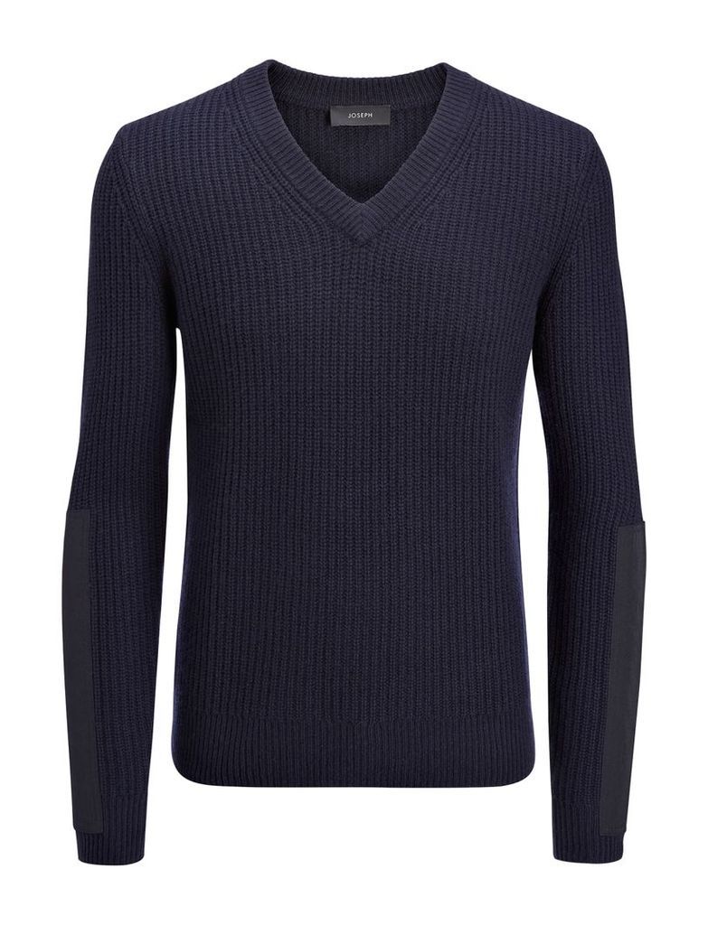 Military Cashmere V Neck Sweater in Navy