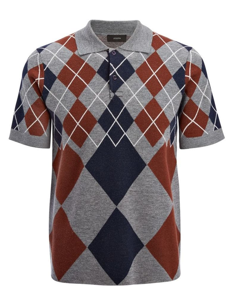 Argyle Knit Polo in Grey Chine