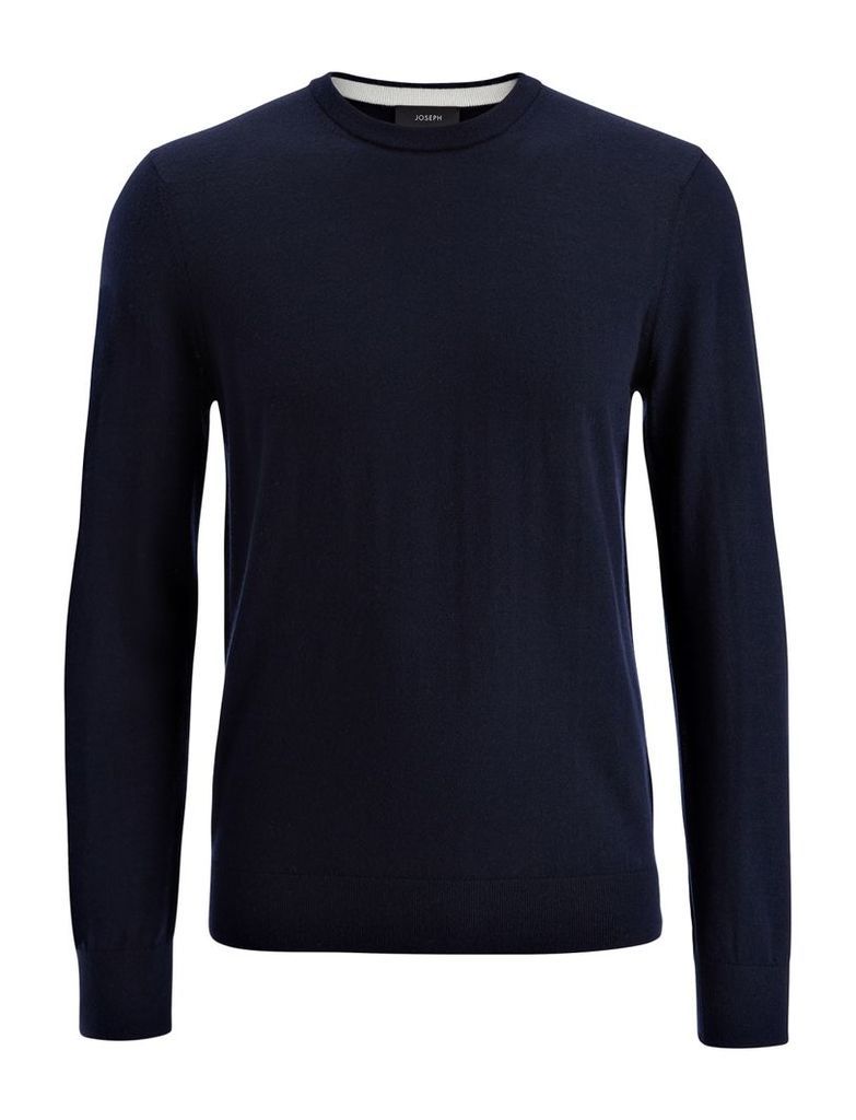 Merinos and Suede Patch Sweater in Navy